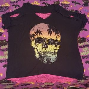 Deb Skull Lace Back Cold Shoulder Shirt